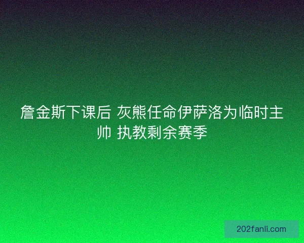 詹金斯下课后 灰熊任命伊萨洛为临时主帅 执教剩余赛季