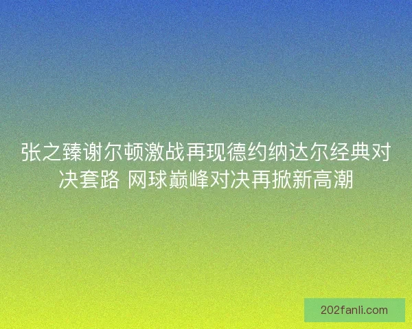 张之臻谢尔顿激战再现德约纳达尔经典对决套路 网球巅峰对决再掀新高潮